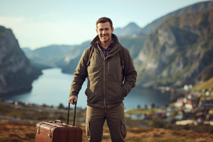 Traveller standing in front of norway lake